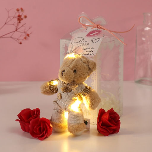 Набор подарочный Мишка в комбинезоне, мыльные красные розы 5 шт., роса, 7?7?12 см - Simaland фото 4