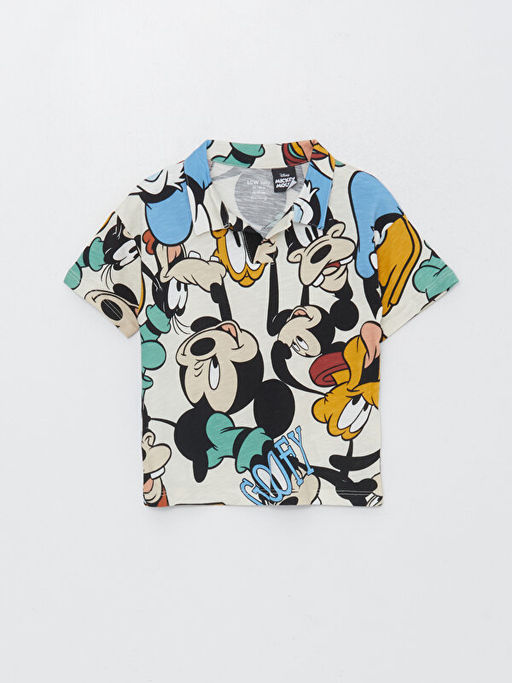 Polo Yaka K?sa Kollu Mickey Mouse Bask?l? Erkek Bebek Ti??rt