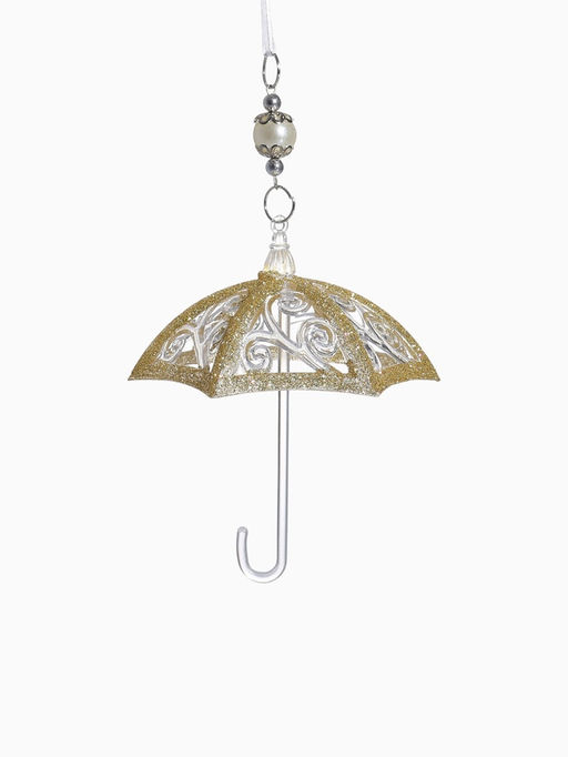 Цена за 2 шт. Ёлочная игрушка Зимнее волшебство. Зонтик - полосы, 1011.5 см, прозрачно-золотой фото 10