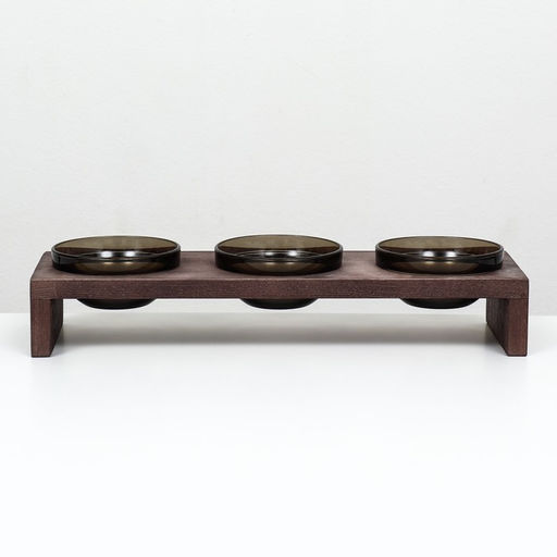 Подставка тройная с мисками из тёмного стекла 45 х 14,5 см х 6,5 см 3х250 мл, обжиг - Пижон фото 2