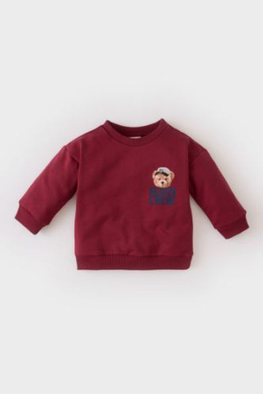 Erkek Bebek Bisiklet Yaka Ay? Bask?l? Ici Yumusak Tuylu Sweatshirt