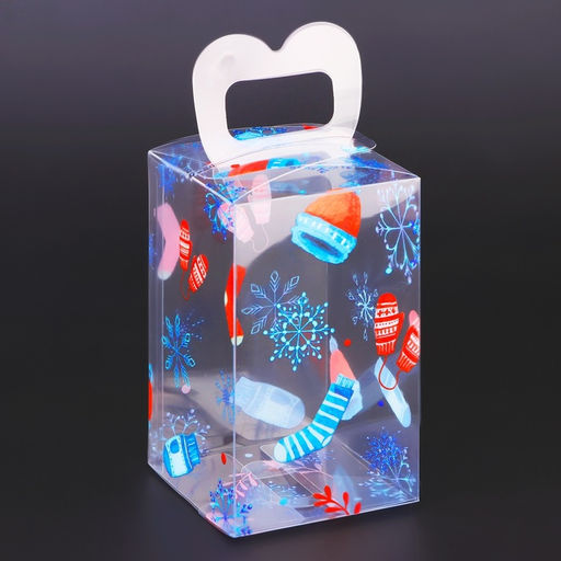 Цена за 5 шт. Коробка подарочная новогодняя складная ПВХ С Праздником! 6?6?10 см