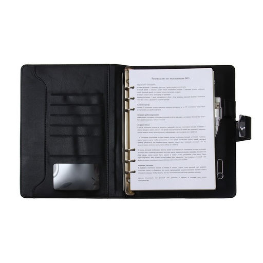 Органайзер на кольцах А5, 140 листов, в клетку, с ручкой, сканером пальца, зарядкой в подарочной коробке, обложка ПВХ, чёрный - Simaland фото 4