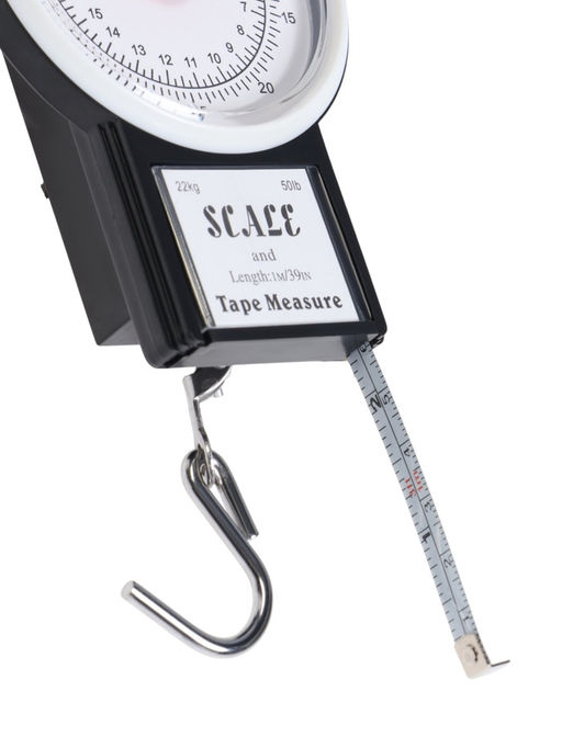 Весы-безмен механические, до 22 кг, с рулеткой, цена деления 250 г, чёрные