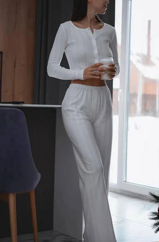 K13252 Домашний костюм (брюки и лонгслив) БЕЛЫЙ