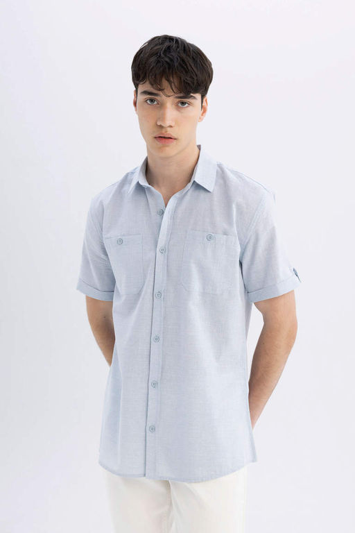 Рубашка Slim Fit из поплина с короткими рукавами - Defacto фото 3