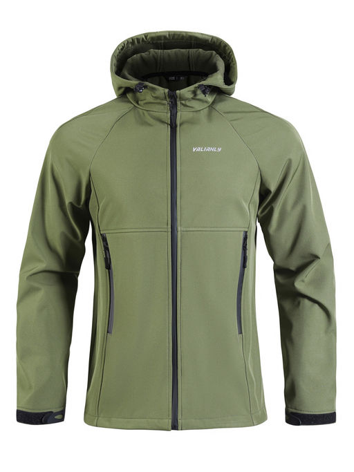 Ветровка спортивная мужская с капюшоном softshell цвета хаки 9563Kh