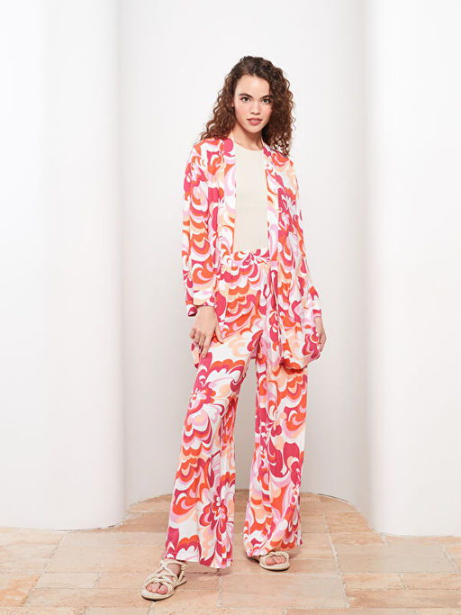 ?al Yaka Desenli Uzun Kollu Kad?n Kimono