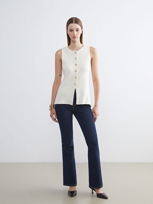 Bisiklet Yaka Kad?n Triko Yelek