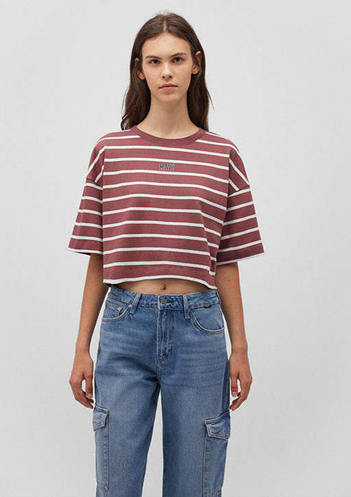 Mavi Logo Bask?l? Bordo Cizgili Crop Tisort  фото 3