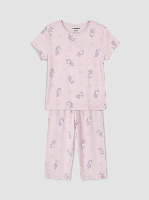 Bisiklet Yaka K?z ?ocuk Kaprili Pijama Tak?m?