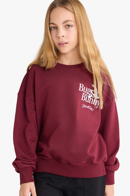 Looney Tunes Oversize Geni_ Kal_p Bisiklet Yaka Sweatshirt K_z _ocuk