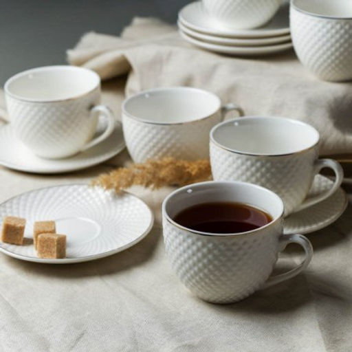 Чайный набор 12 предметов 250 мл / TC69E-12G-230 /уп 8/ костяной фарфор - Галеонтрейд фото 3