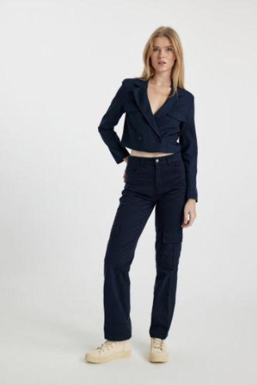 Coool Straight Fit Gabardin Pantolon Kargo Cepli Yuksek Bel