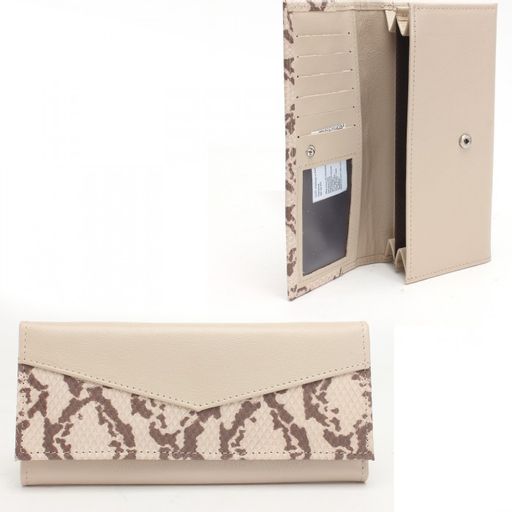 Портмоне женское Croco-ПР-972 натуральная кожа 2 отд, 8 карм, бежевый питон/беж матовый (501/242) 236759
