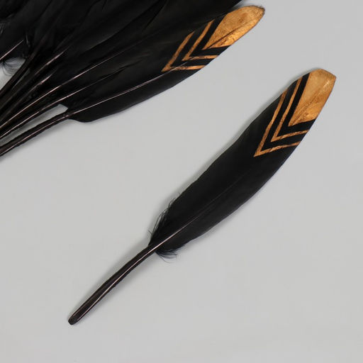 Цена за 10 шт. Перо декоративное гусиное "Треугольники" чёрное с золотом h=10-15 см
