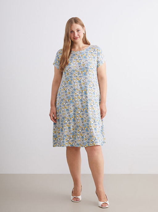 Bisiklet Yaka ?i?ekli A Kesim Elbise