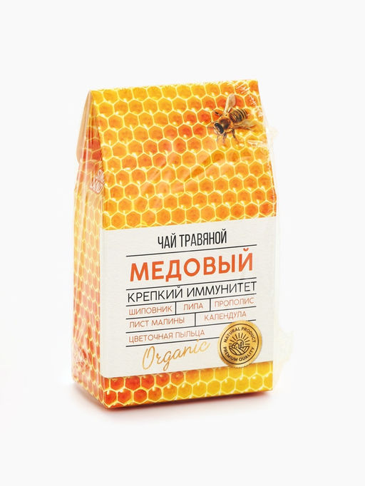 Ягодно-травяной чай «Медовый»: цветы липы, шиповник, лист малины, цветочная пыльца, прополис, цветы календулы, 50 г