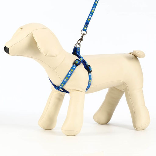 Комплект прошитый Цветы, поводок 120 х 1 см, ОГ 23-35 см, тёмно-синий - Пижон фото 3