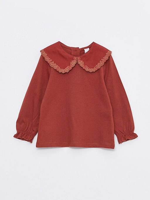 Bebe Yaka Uzun Kollu Nak?? Detayl? K?z Bebek Sweatshirt - Waikiki фото 3