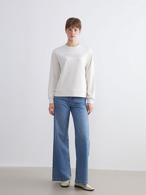 Bisiklet Yaka Ta?l? Kad?n Sweatshirt