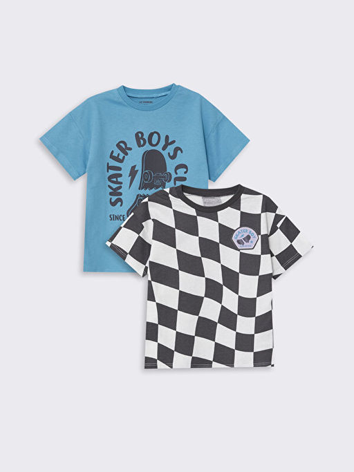 Bisiklet Yaka K?sa Kollu Bask?l? Erkek Bebek Ti??rt 2li