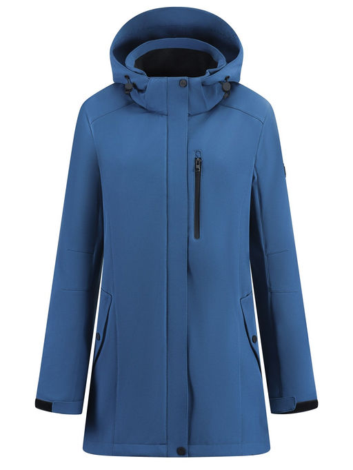 Парка женская софтшелл виндстоппер удлинённая с капюшоном синего цвета 9618_1S