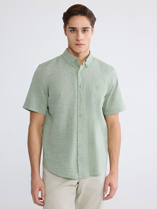 Regular Fit Keten Kar???ml? Erkek G?mlek