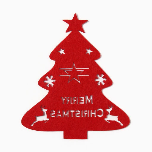 Цена за 2 шт. Декор столовых предметов Ёлка, красный, 20?17 см, 100%п/э, фетр