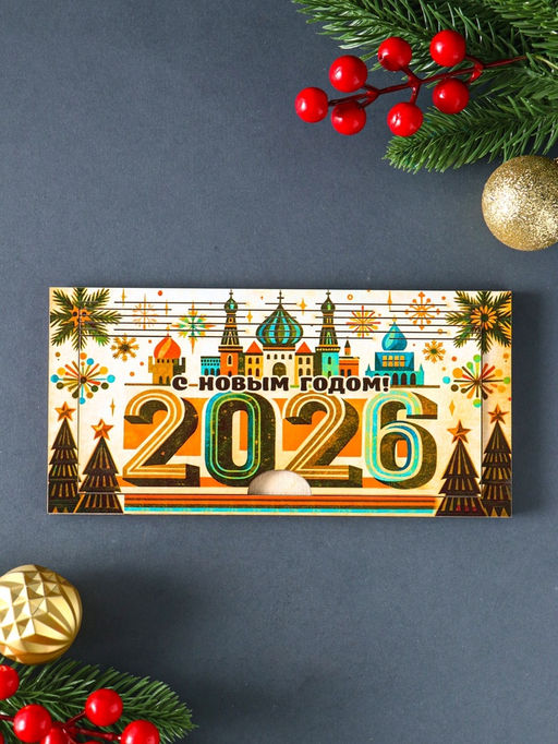 Купюрница подарочная, открытка С Новым Годом 2026, Кремль, шкатулка для денег, карточек, сертификатов