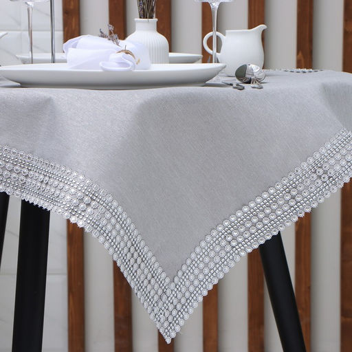 Скатерть Этель со стразами, 85×85 ±5 см, цвет серый, п/э