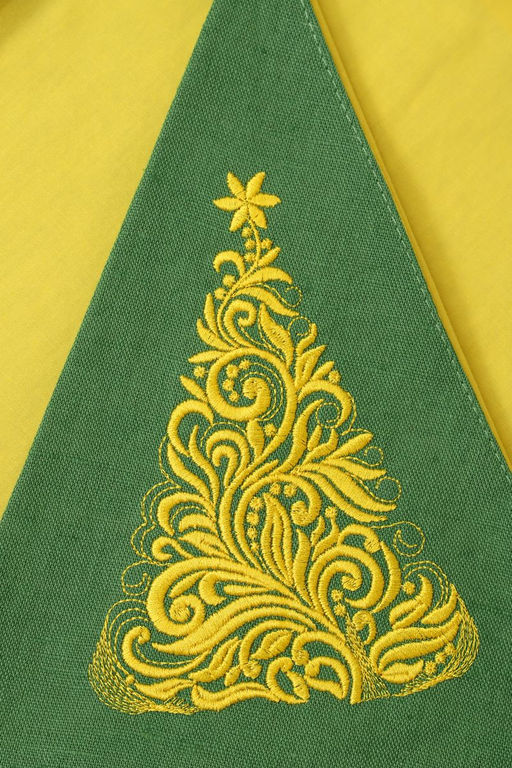Салфетка сувенирная полукруглая с вышивкой, лен 100 % (Елочка, зеленый) - Ивановотекстиль фото 3