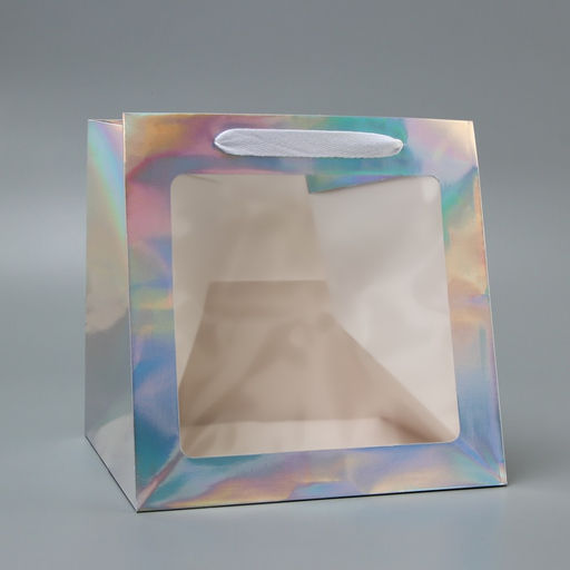 Пакет для торта и коробок, с квадратным дном и окном, голографический, 25×25×25 см
