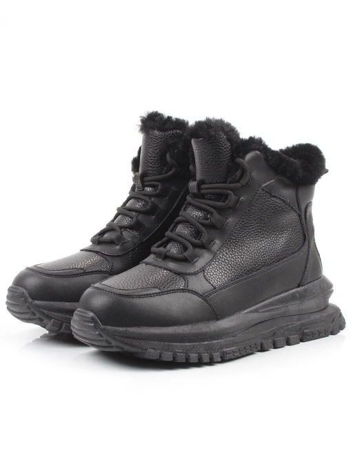 04-WG044-1M BLACK Кроссовки зимние женские (натуральная кожа, 100% шерсть)