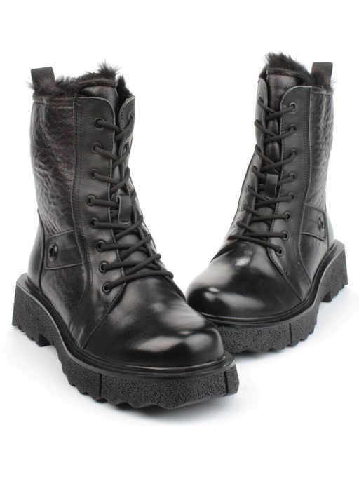04-YPM5827A BLACK Ботинки зимние женские (натуральная кожа, натуральный мех)