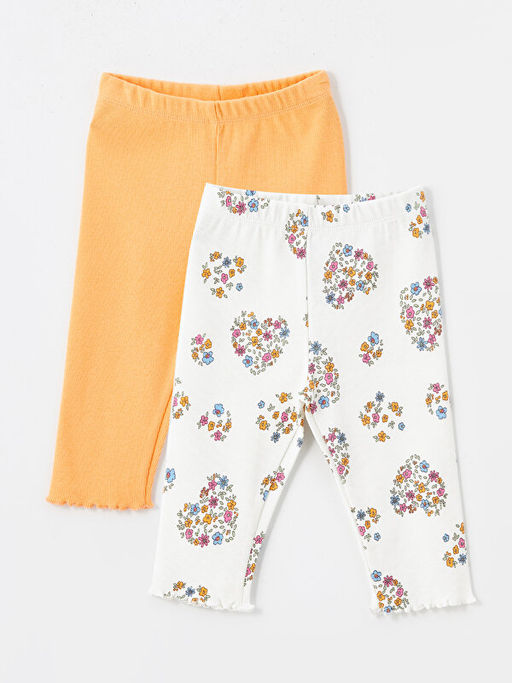 Beli Lastikli K?z Bebek ?i?ek Desenli Tayt 2li