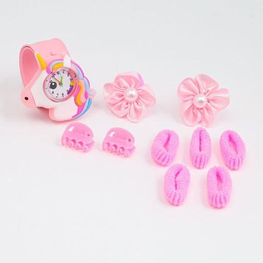 Детский подарочный набор для девочек Единорожка 10 в 1: наручные часы, 7 резинок, 2 крабика 718295 - Simaland фото 2