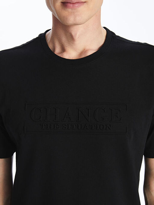 Bisiklet Yaka K?sa Kollu Bask?l? Penye Erkek Ti??rt