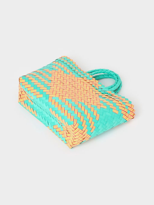 Сумка плетёная, 20×10×30 см, пластик, бирюзово-жёлтая