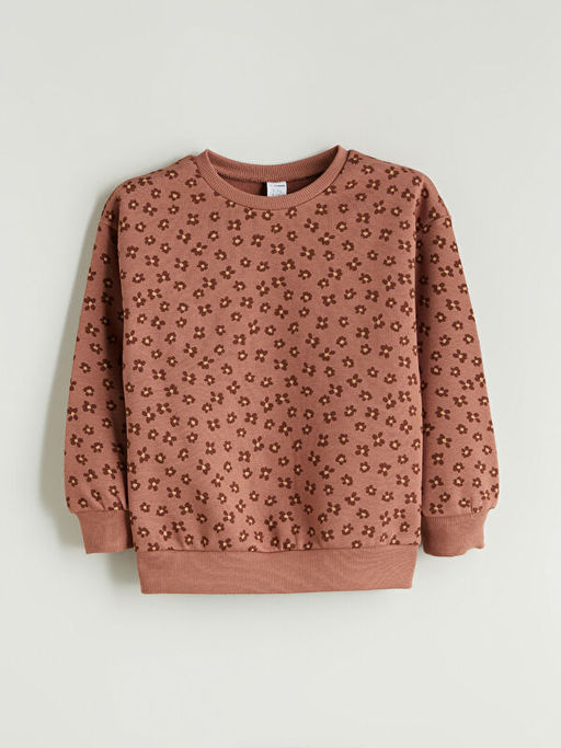 Bisiklet Yaka ?i?ekli K?z ?ocuk Sweatshirt