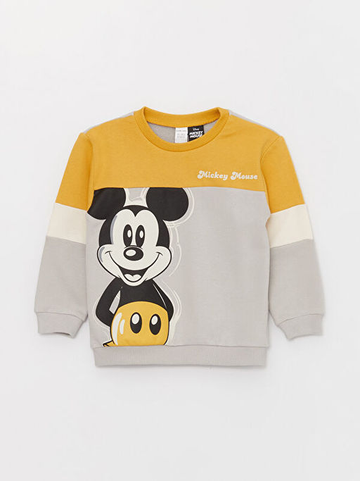 Bisiklet Yaka Uzun Kollu Mickey Mouse Bask?l? Erkek Bebek Sweatshirt