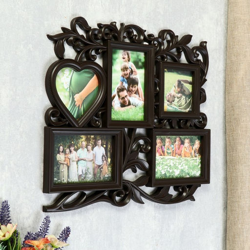 Фоторамка - коллаж на 5 фото С сердцем, венге, (пластиковый экран)