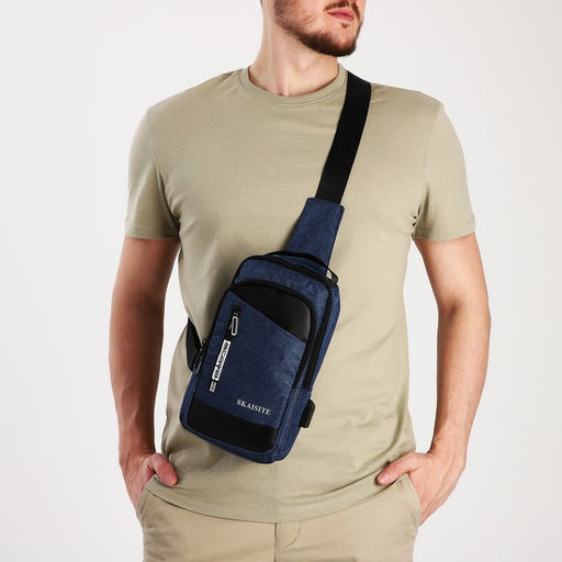 Сумка слинг мужская из текстиля, с USB, цвет синий - Simaland фото 2