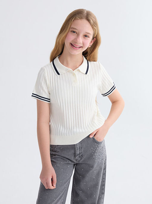 Polo Yaka K?z ?ocuk Triko Kazak