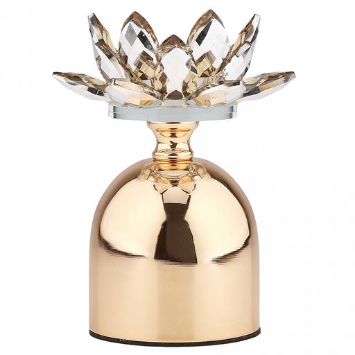 Подсвечник стеклянный "Лотос Янтарный" h14,6см, чаша д5,2см, h2см, отвинчивающаяся, нескользящее основание д8см, металлическая ножка, золотой, в коробке (Китай)