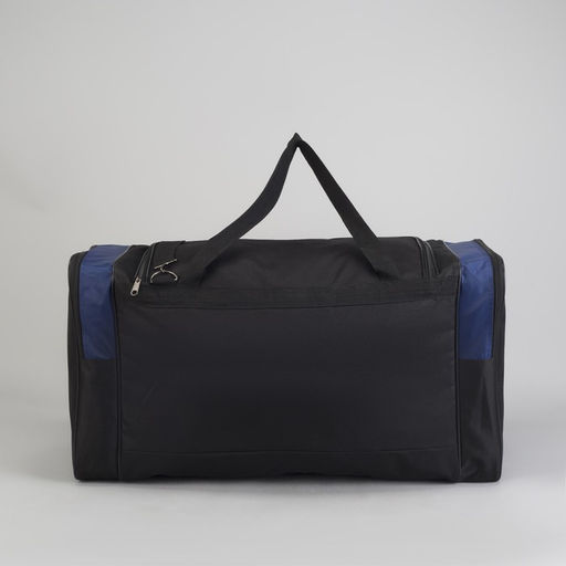 Сумка дорожная на молнии, 3 наружных кармана, длинный ремень, чёрная, синяя