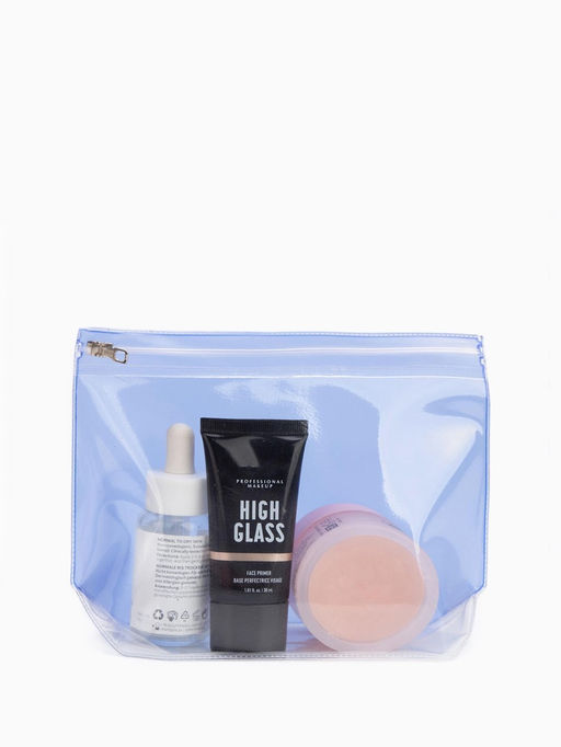 Цена за 3 шт. Косметичка для бассейна с застёжка зип-лок, без рисунка, прозрачная/синяя