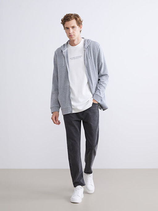 Kap??onlu Uzun Kollu Erkek Fermuarl? Sweatshirt