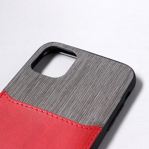 Чехол Luazon для iPhone 11, с отсеком под карты, текстиль+кожзам, красный