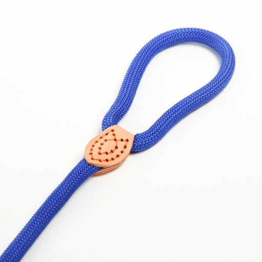Поводок-удавка 150 х 1,2 см, полиэстер и натуральная кожа, синий - Пижон фото 3